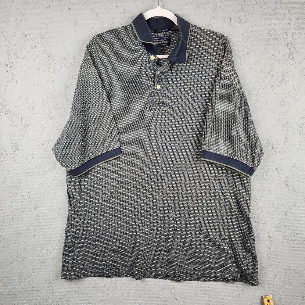 Steve Stricker Fairway Sport Polo Shirt Mens XL Blue Gray Golf Jacquard Knit Y2K